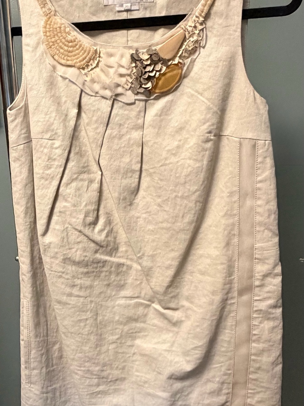 Embellished Cream Midi Dress with Appliqué Neckline